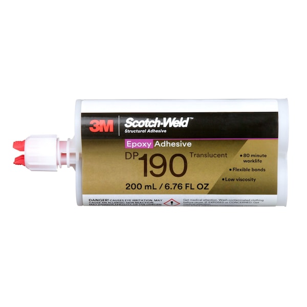 3M Hot Melt Adhesive, DP190 Series, White, Dual-Cartridge, 12 PK, 1:01 Mix Ratio, 12 hr Functional Cure - 190