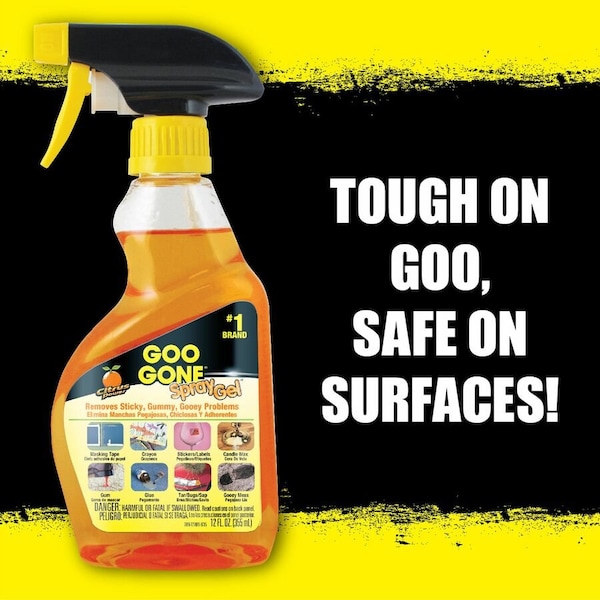 Goo Gone Adhesive Remover, Trigger Spray Bottle, 12 oz, Ready to Use Spray Gel, Citrus - 2096