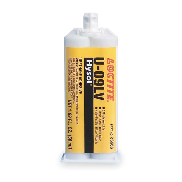 Loctite Epoxy Adhesive, U-09LV Series, Yellow, Syringe, 1:01 Mix Ratio, 3 hr Functional Cure - 568127