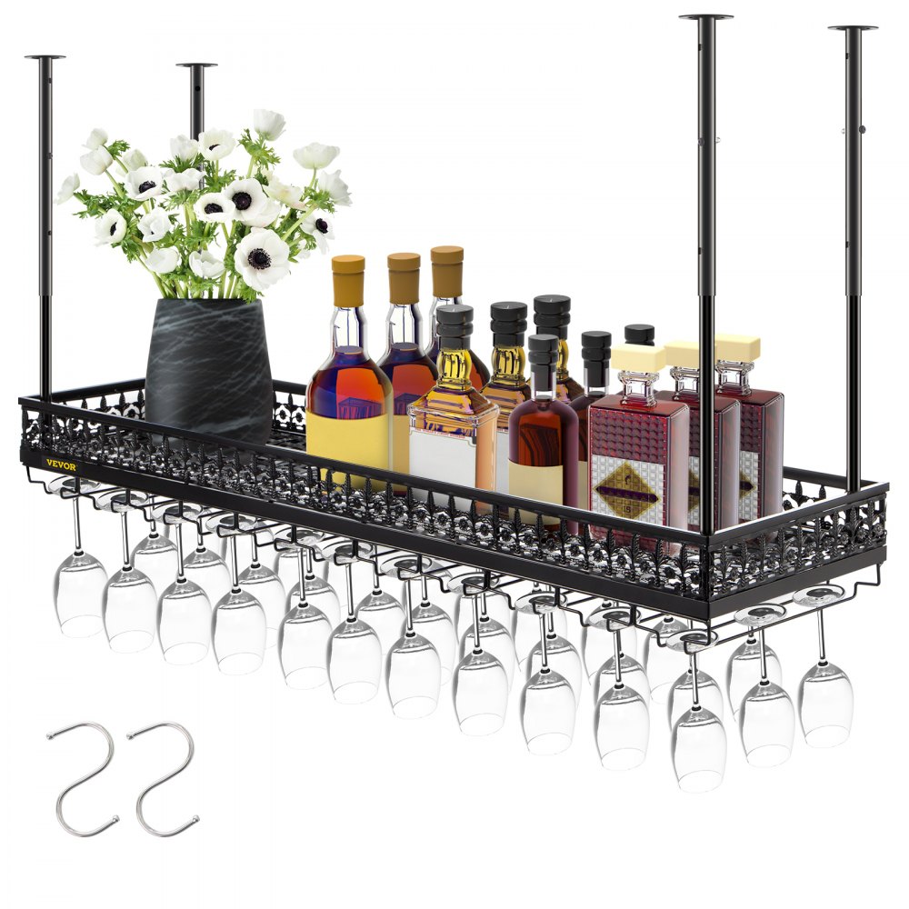 VEVOR Ceiling Wine Glass Rack, 46.9 x 13 inch Hanging Wine Glass Rack, 18.9-35.8 inch Height Adjustable Hanging Wine Rack Cabinet, Black Wall-Mounted Wine Glass Rack Perfect for Bar Cafe Kitchen - XGSJJH47.2X13SBMRV0