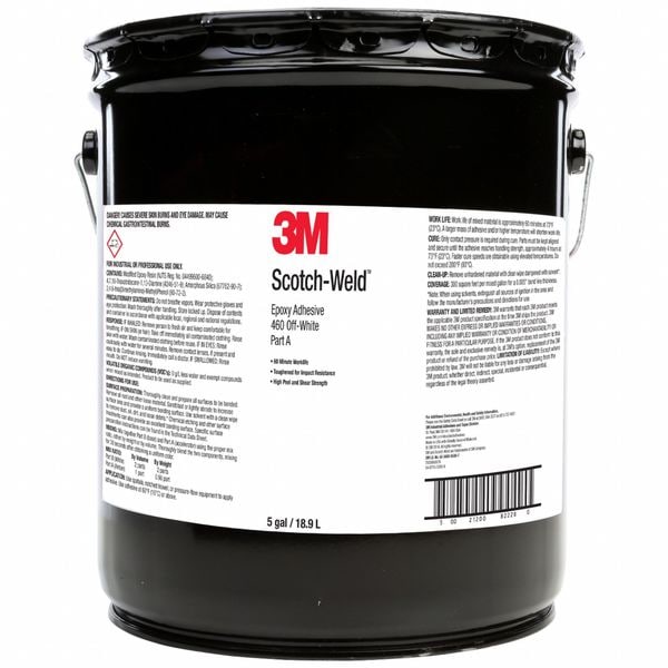 3M Epoxy Adhesive, 460 Series, White, Pail, 2:01 Mix Ratio, 4 hr Functional Cure - 460