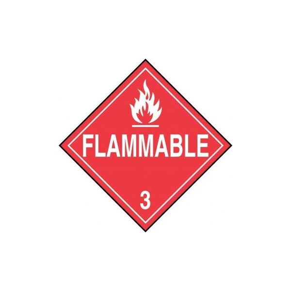 Accuform DOT Placard, Legend FLAMMABLE HAZARD CLASS 3With Graphic, WhiteRed LegendBackground, 1034 in - MPL301VS1