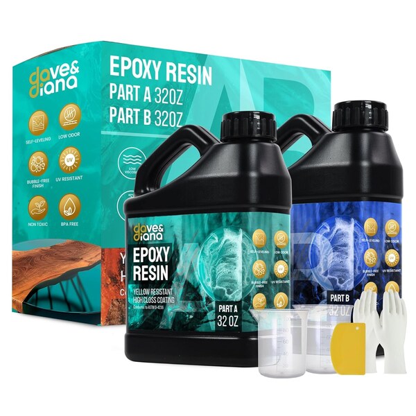 Dave & Diana Crystal Clear Epoxy Resin 32oz, Includes 32oz Each of Resin A and Hardener B - OCEPR64