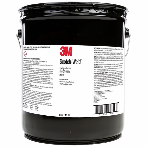 3M Epoxy Adhesive, 420 Series, White, Pail, 2:01 Mix Ratio, 4 hr Functional Cure - 420