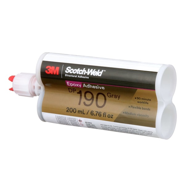 3M Epoxy Adhesive, DP190 Series, Clear, Dual-Cartridge, 12 PK, 1:01 Mix Ratio, 12 hr Functional Cure - DP190