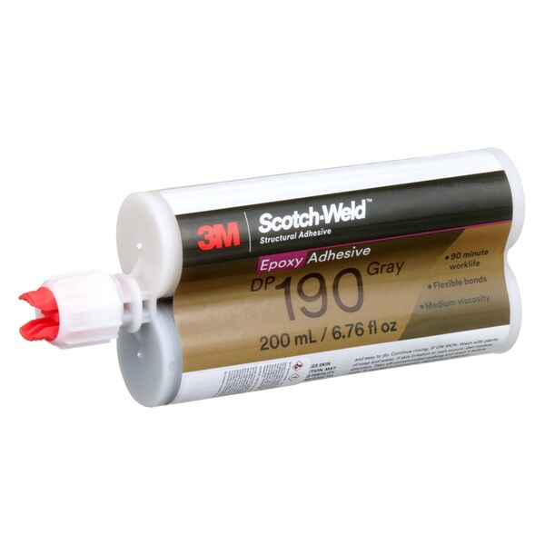 3M Epoxy Adhesive, DP190 Series, Clear, Dual-Cartridge, 12 PK, 1:01 Mix Ratio, 12 hr Functional Cure - DP190