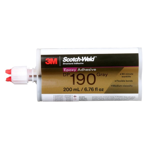 3M Epoxy Adhesive, DP190 Series, Clear, Dual-Cartridge, 12 PK, 1:01 Mix Ratio, 12 hr Functional Cure - DP190