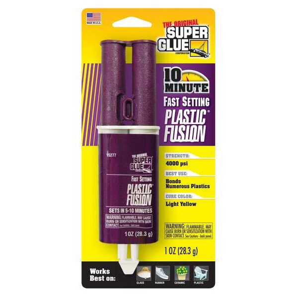 Super Glue Epoxy Adhesive, Plastic Fusion Series, Yellow, Syringe, 1:01 Mix Ratio, 24 hr Functional Cure - 15277
