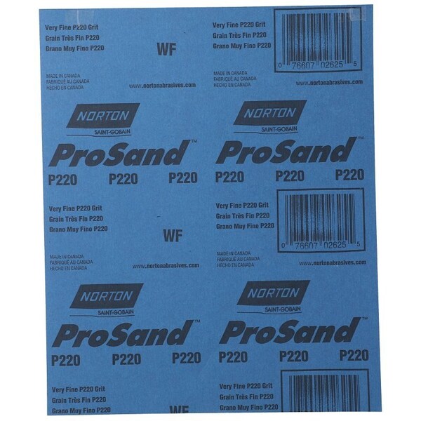 Norton Co ProSand 07660768158 Sanding Sheet, 11 in L, 9 in W, Very Fine, 220 Grit, Aluminum Oxide Abrasive - 2616