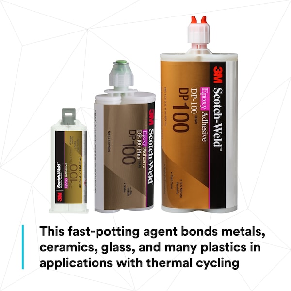 3M Epoxy Adhesive, DP100Plus Series, Clear, Dual-Cartridge, 1:01 Mix Ratio, 20 min Functional Cure - 100 PLUS