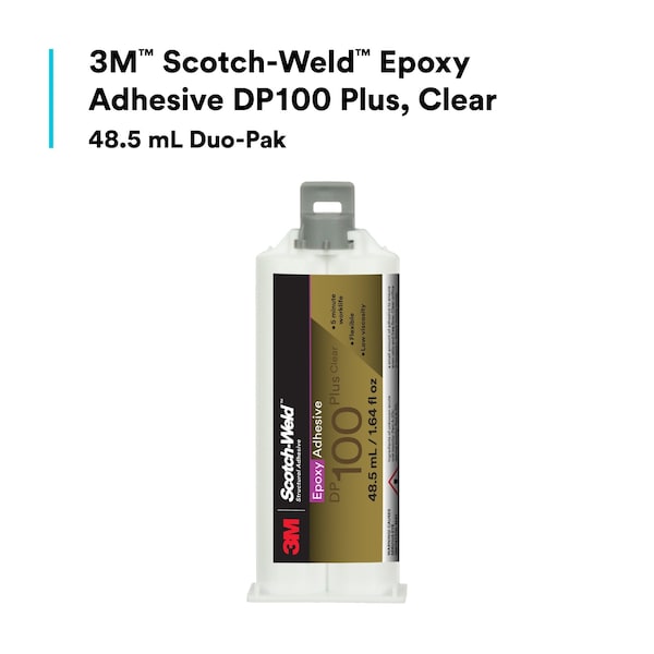 3M Epoxy Adhesive, DP100Plus Series, Clear, Dual-Cartridge, 1:01 Mix Ratio, 20 min Functional Cure - 100 PLUS