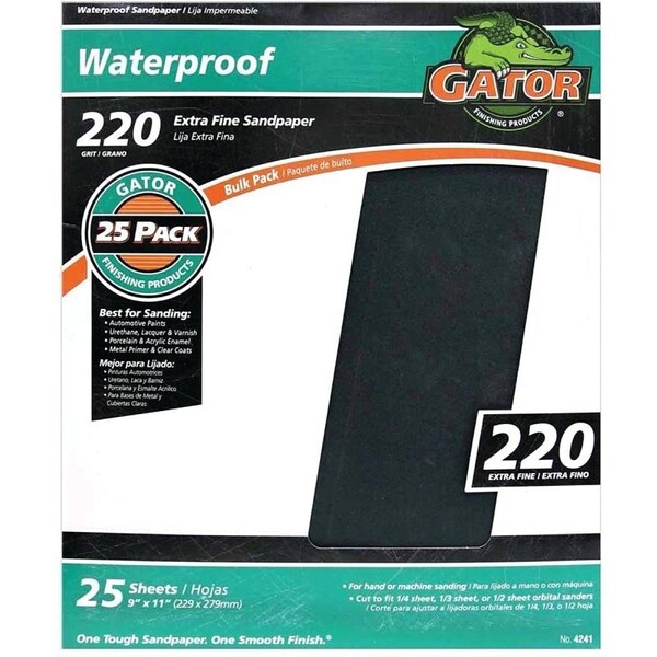 Gator 3283 Sanding Sheet, 11 in L, 9 in W, 220 Grit, Silicone Carbide Abrasive - 4241