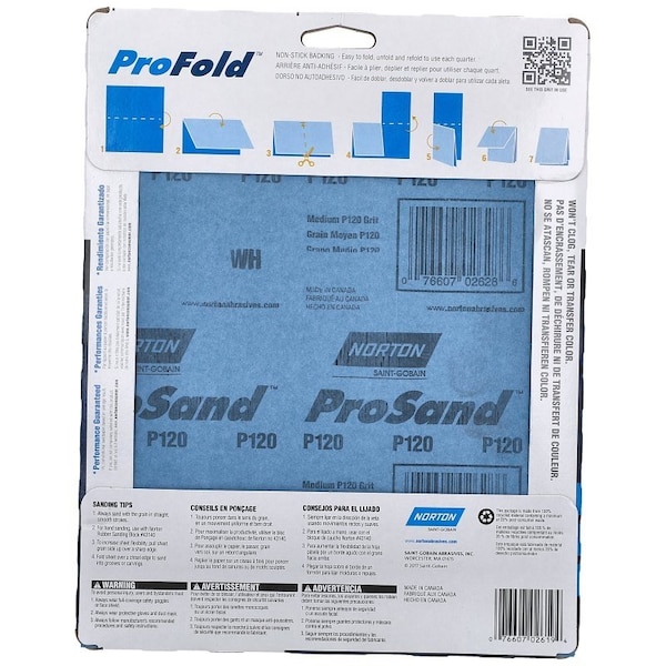 Norton Co ProSand 07660768161 Sanding Sheet, 11 in L, 9 in W, Medium, 120 Grit, Aluminum Oxide Abrasive - 2619