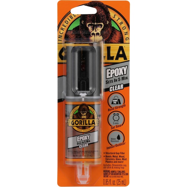Gorilla Glue Epoxy Clear Glue, Long-Lasting, East-to-use Syringe, 5-minute Set Time - GOR4200101