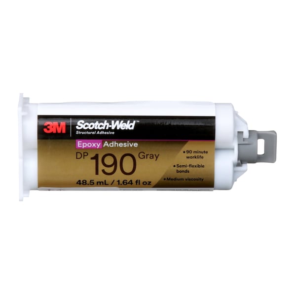 3M Acrylic Adhesive, DP190 Series, Tan, Dual-Cartridge, 1:01 Mix Ratio, 10 hr Functional Cure - 190