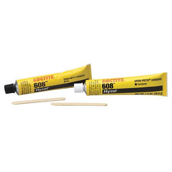 Loctite Epoxy Adhesive, 608 Series, Clear, Tube, 1:01 Mix Ratio, 15 min Functional Cure - 398456