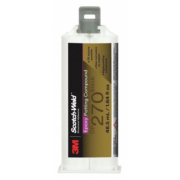 3M Epoxy Adhesive, DP270 Series, Black, Dual-Cartridge, 1:01 Mix Ratio, 1 hr Functional Cure - 270
