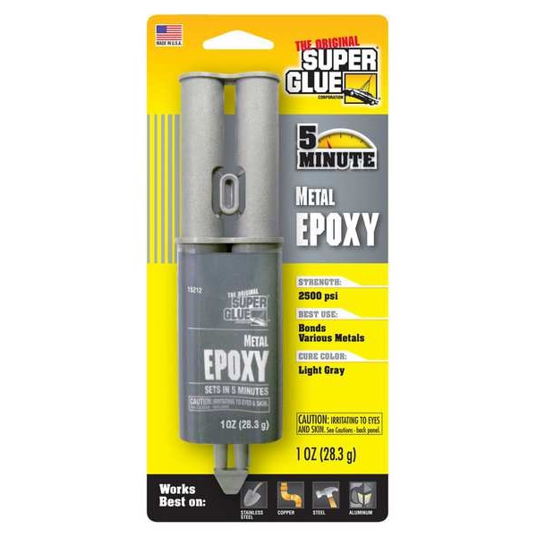 Super Glue Instant Adhesive, Metal Epoxy Series, Black, 0.7 oz, Bottle, 1:01 Mix Ratio, 24 hr Functional Cure - 15212