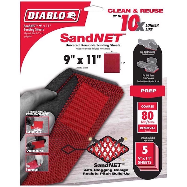Diablo Diablo SandNet 11 in. L X 9 in. W 80 Grit Ceramic Sanding Sheet 5 pk - DND911080H05G