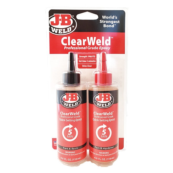 J-B Weld Instant Adhesive, ClearWeld Series, Clear, 0.7 oz, Bottle, 1:01 Mix Ratio, 1 hr Functional Cure - 50240