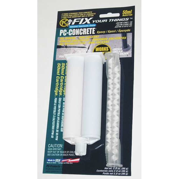 Pc Products Epoxy Adhesive, PC-Concrete Series, Gray, 3 oz, Dual-Cartridge, 1:01 Mix Ratio, 4 hr Functional Cure - 070505
