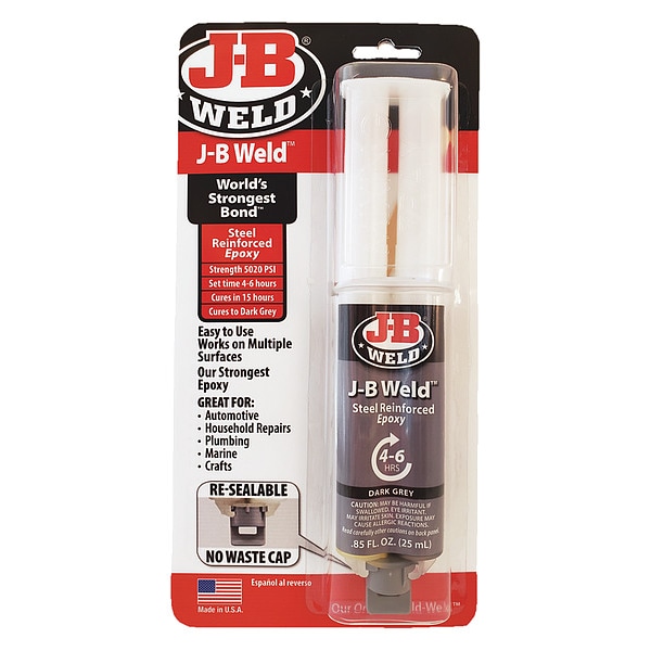 J-B Weld Epoxy Adhesive, Steel Reinforced Series, Gray, Cartridge, 1:01 Mix Ratio, 15 hr Functional Cure - 50165