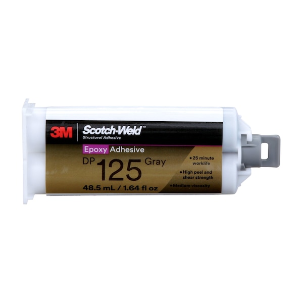 3M Epoxy Adhesive, DP125 Series, Gray, Dual-Cartridge, 1:01 Mix Ratio, 150 min Functional Cure - 125