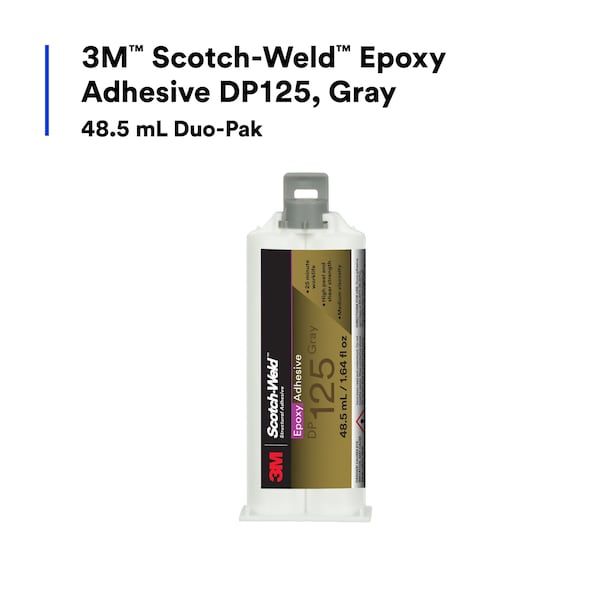 3M Epoxy Adhesive, DP125 Series, Gray, Dual-Cartridge, 1:01 Mix Ratio, 150 min Functional Cure - 125