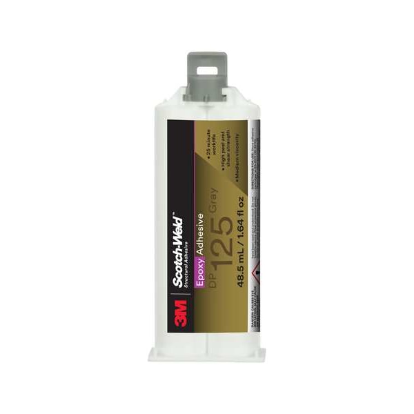 3M Epoxy Adhesive, DP125 Series, Gray, Dual-Cartridge, 1:01 Mix Ratio, 150 min Functional Cure - 125