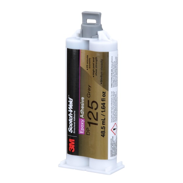 3M Epoxy Adhesive, DP125 Series, Gray, Dual-Cartridge, 1:01 Mix Ratio, 150 min Functional Cure - 125