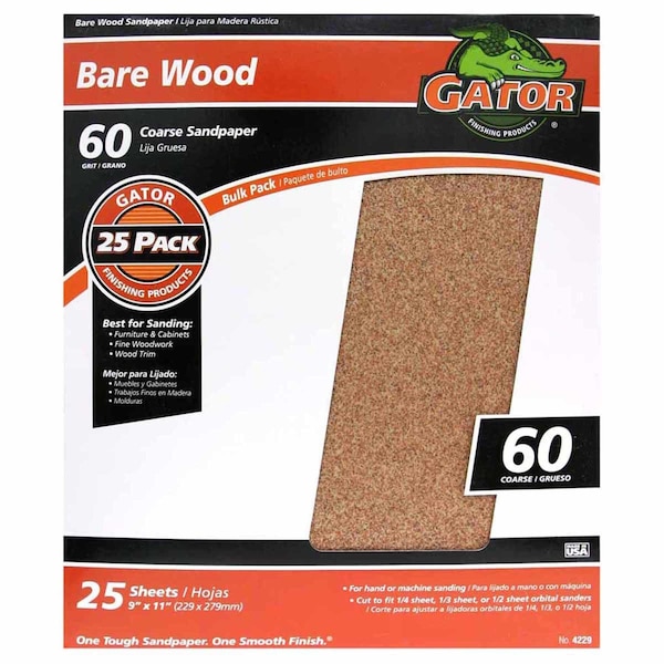 Gator Grit Gator 11 in. L X 9 in. W 60 Grit Aluminum Oxide Sanding Sheet 1 pk - 3278