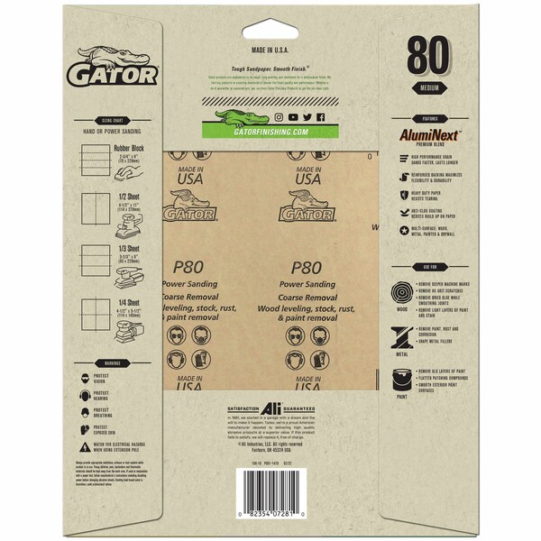 Gator Finishing ProSelect Pack AlumiNext Sanding Sheets, 80 Medium Grit - 7281