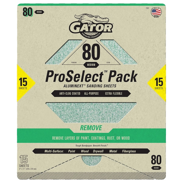 Gator Finishing ProSelect Pack AlumiNext Sanding Sheets, 80 Medium Grit - 7281