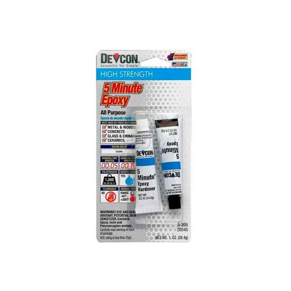 Itw Devcon 5 Minute Fast Drying Epoxy (S-205), 20545, 2-.5 Oz. Tubes - 20545