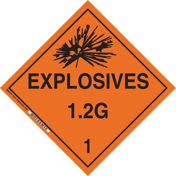 Brady DOT Container Placard, Explosives 1.2G 1, B-101 Polycoated Tagstock, 10-3/4" W x 10-3/4" H - 63384