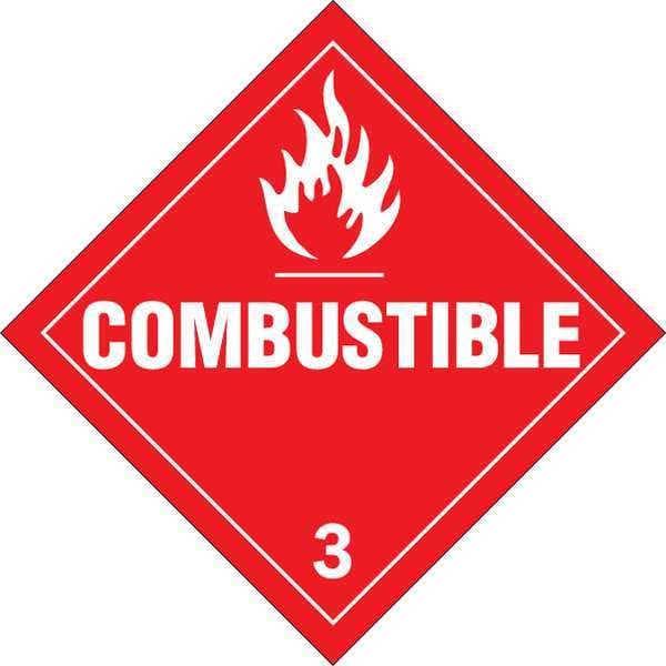 Brady DOT Container Placard, Combustible, B-120 Premium Fiberglass, 10-3/4" W x 10-3/4" H - 63423