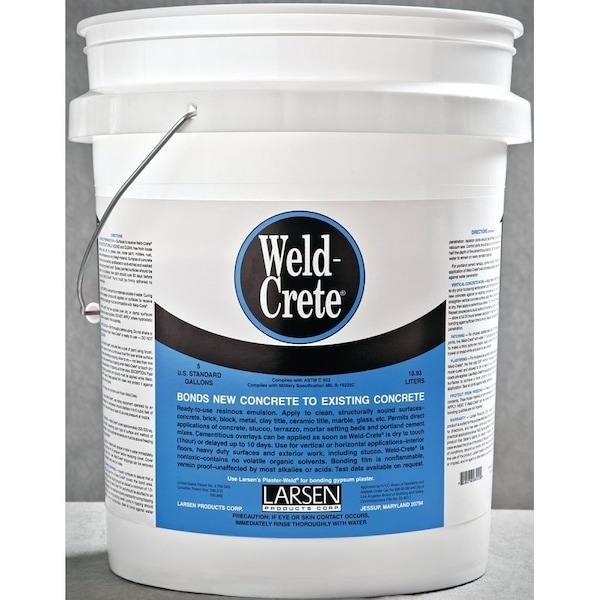 Larsen Products WeldCrete Bonding Agent, Liquid, Low to Slight Acetic, Blue, 5 gal Pail - WCP05