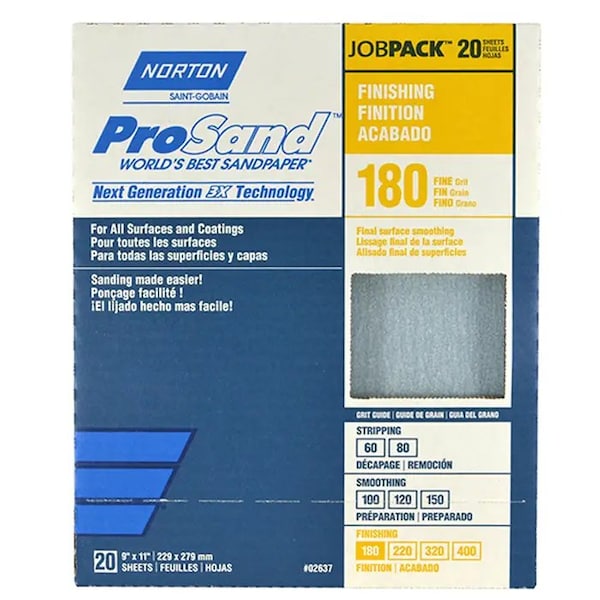 Norton Co 9" x 11" ProSand Sanding Sheet 180-Grit, PK 20 - 02637