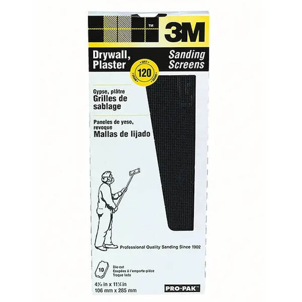 3M 4-3/16"x11-1/4" Drywall Adhesives Die-Cut Sanding Screen 120-Gr, PK 10 - 99438