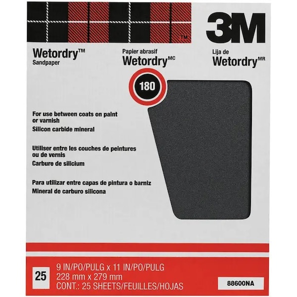 3M 9" x 11" Wetordry Sanding Sheet Pro-Pak, 180-Grit, PK 25 - 88600