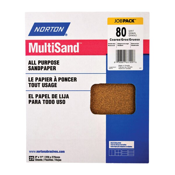 Norton Abrasives Norton MultiSand 11 in. L X 9 in. W 80 Grit Aluminum Oxide All Purpose Sandpaper 25 pk - 07660768109