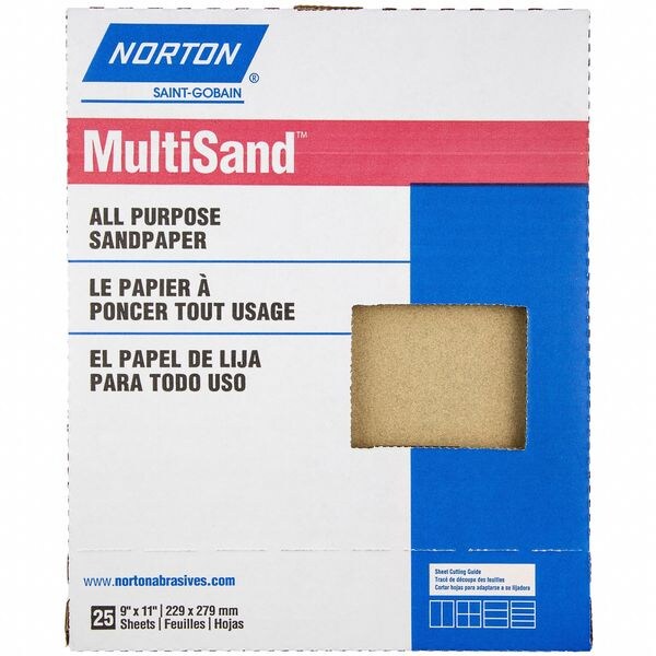 Norton Abrasives Sandpaper Sheet, Grit 220, 11" L, 9" W - 07660700354