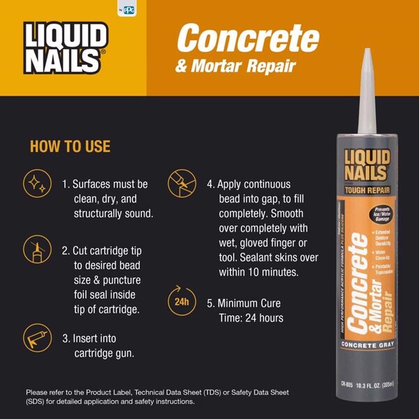 Liquid Nails Liquid Nails Concrete & Mortar Repair High Strength Acrylic Gray Concrete Bonding Agent 10.3 oz - CR-805