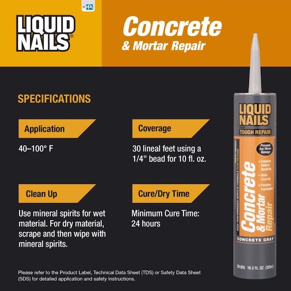 Liquid Nails Liquid Nails Concrete & Mortar Repair High Strength Acrylic Gray Concrete Bonding Agent 10.3 oz - CR-805