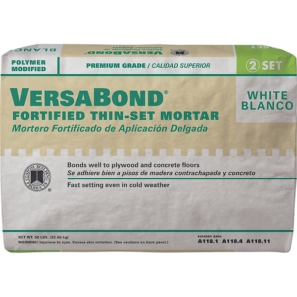 Custom Building Products VersaBond Flex Series Thin-Set Mortar, White, Powder, 50 lb, Bag - MTSW50