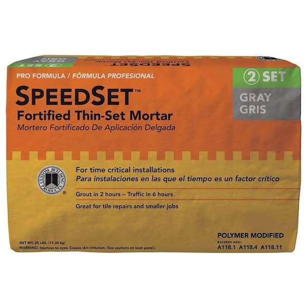 Custom Building Products CUSTOM SpeedSet SDS25 Fortified Thin-Set Mortar, Powder, Gray, 25 lb Bag - SDS25