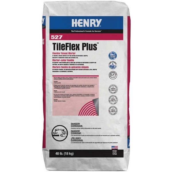 Henry HENRY 527 TileFlex Plus Series 13080 Flexible Thin-Set Mortar, Fine Solid Powder, Gray, 40 lb Bag - 13080