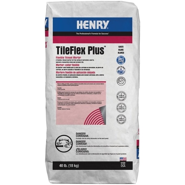 Henry HENRY 527 TileFlex Plus Series 13081 Flexible Thin-Set Mortar, Powder, White, 40 lb Bag - 13081