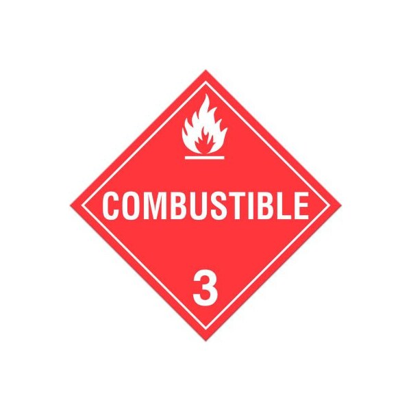 Top Tape And  Label. INCOM Class 3 Combustible Liquids Tagboard Placard - 100/Pkg - TA310TB