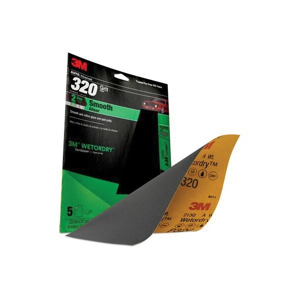3M 3M Wetordry Sandpaper, 32040, 320 Grit, 9 inch x 11 inch, 5 per pack, 5PK - 7010364678
